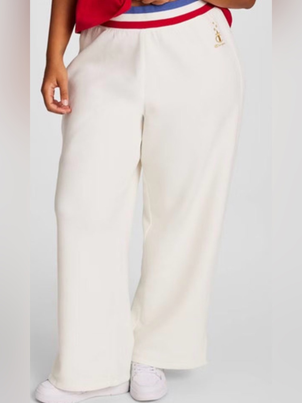 Champion Cream Wide-Leg Sweatpants with Gold Logo